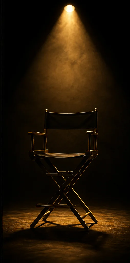 Director's chair under a golden spotlight